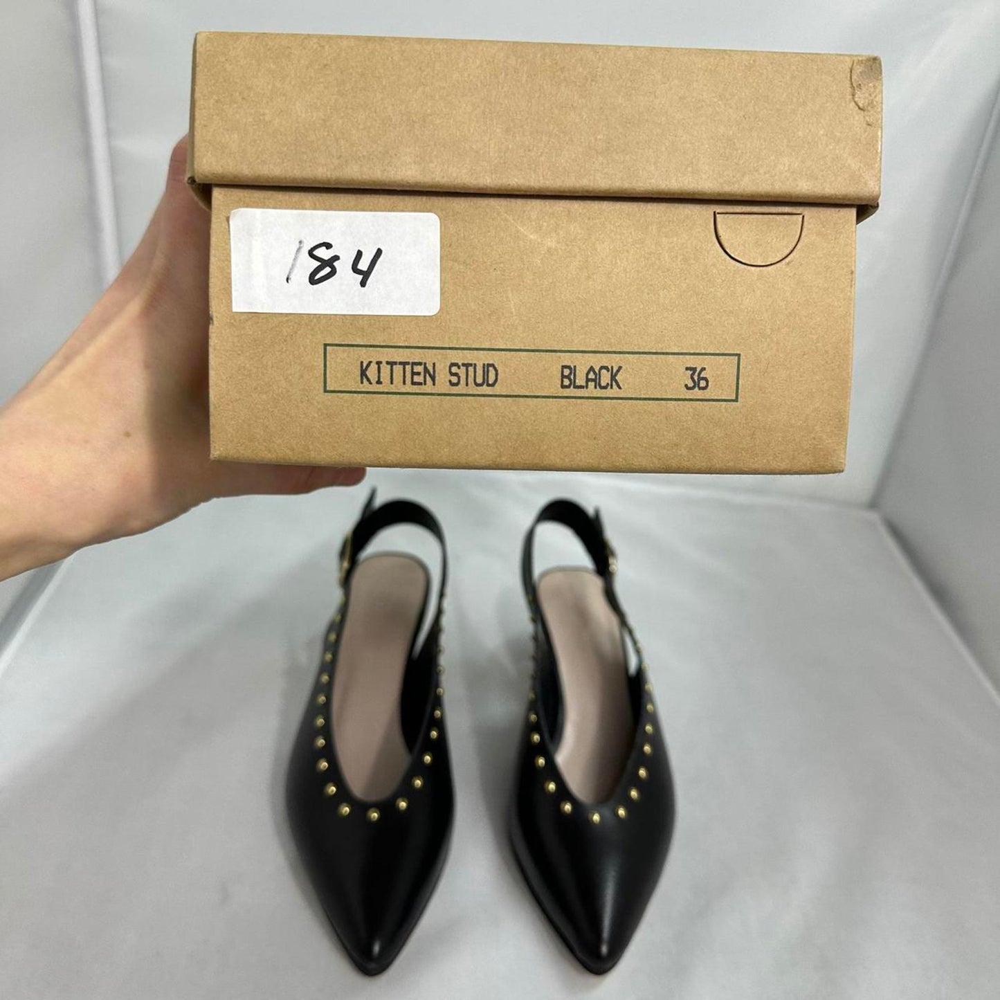 Designer Regency Slingback Studded Black Kitten Heels (5.5)