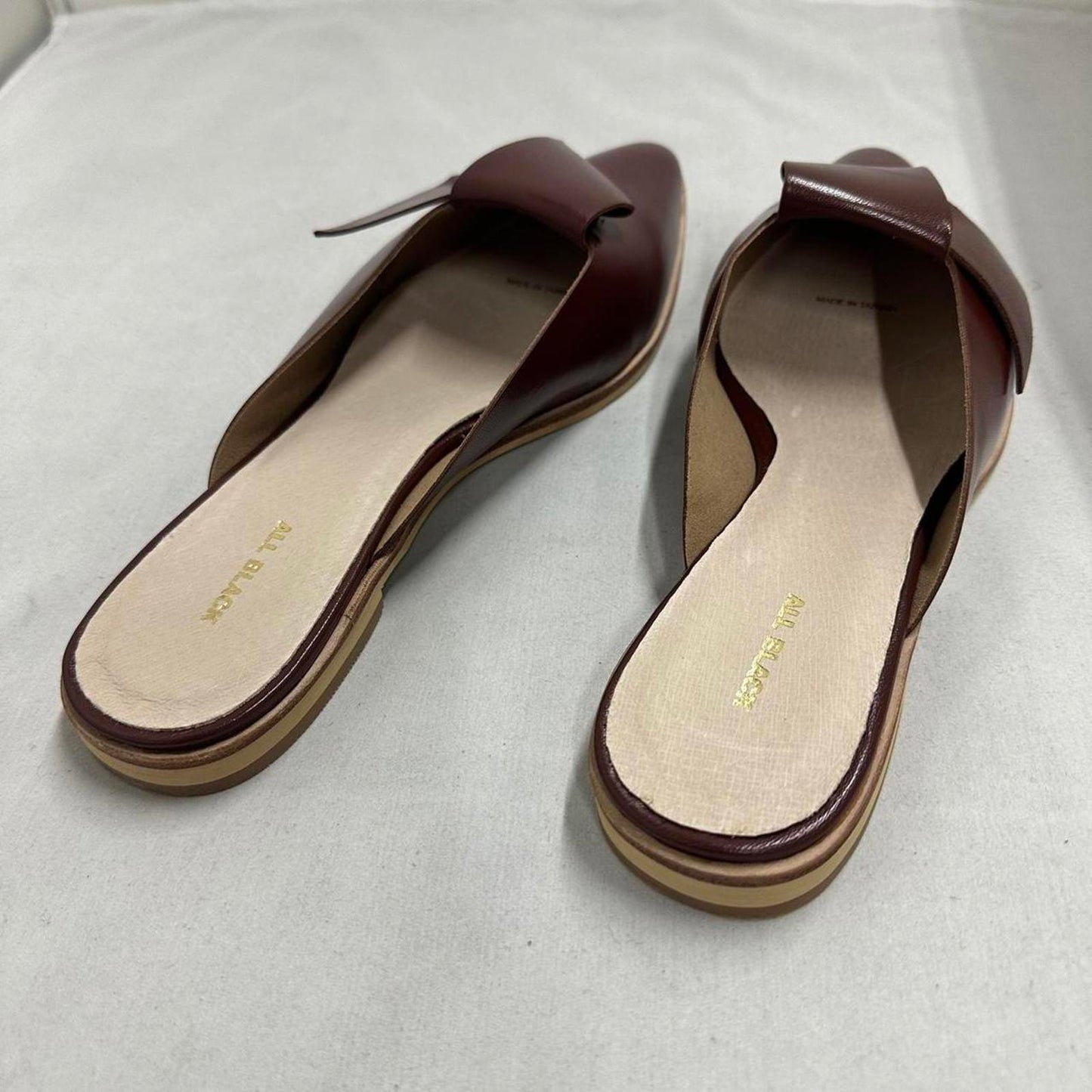 Designer Vintage Style Wine Leather Half Bow Mules (41)