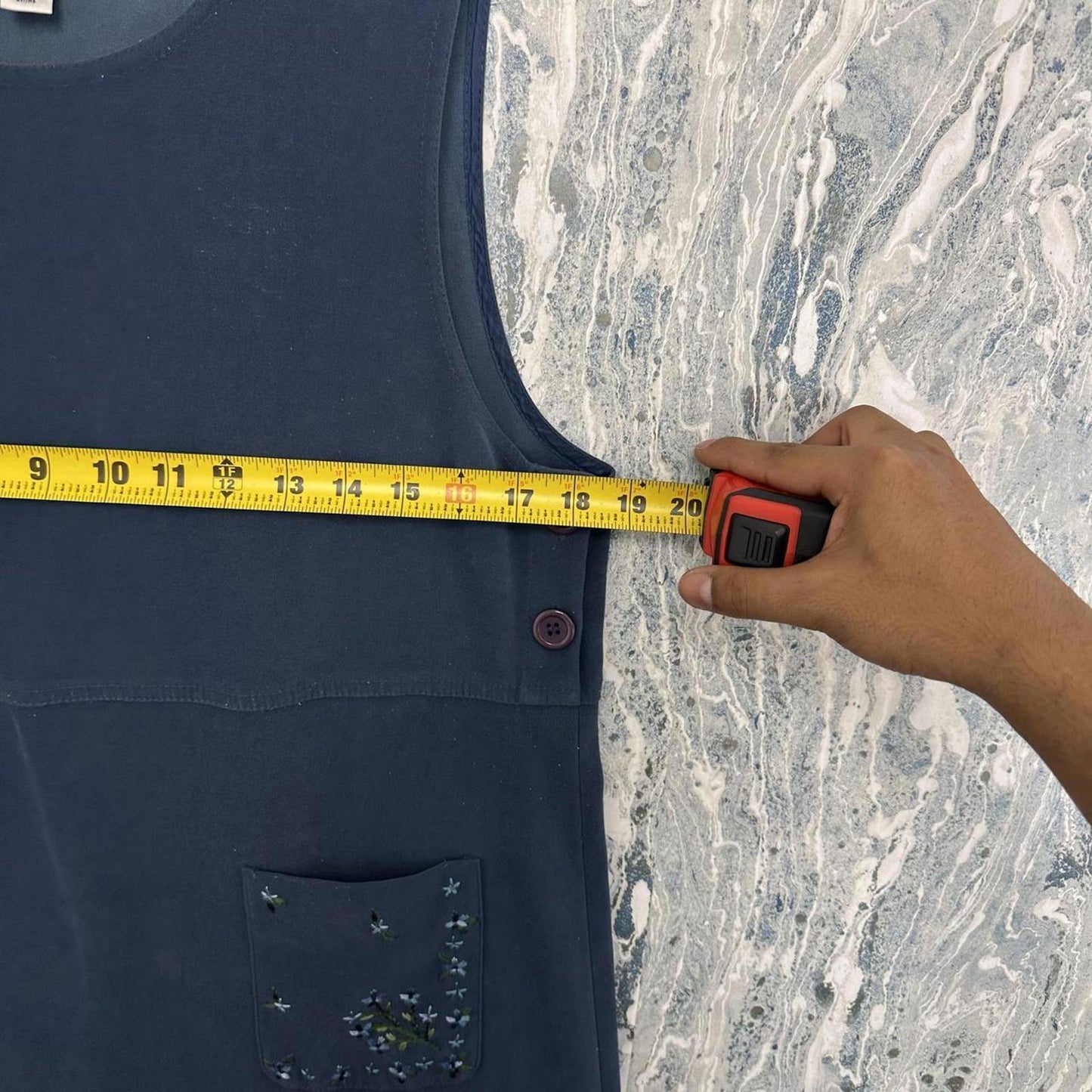 Vintage Talbots Navy Blue Sleeveless Maxidress w Floral Pockets (10)