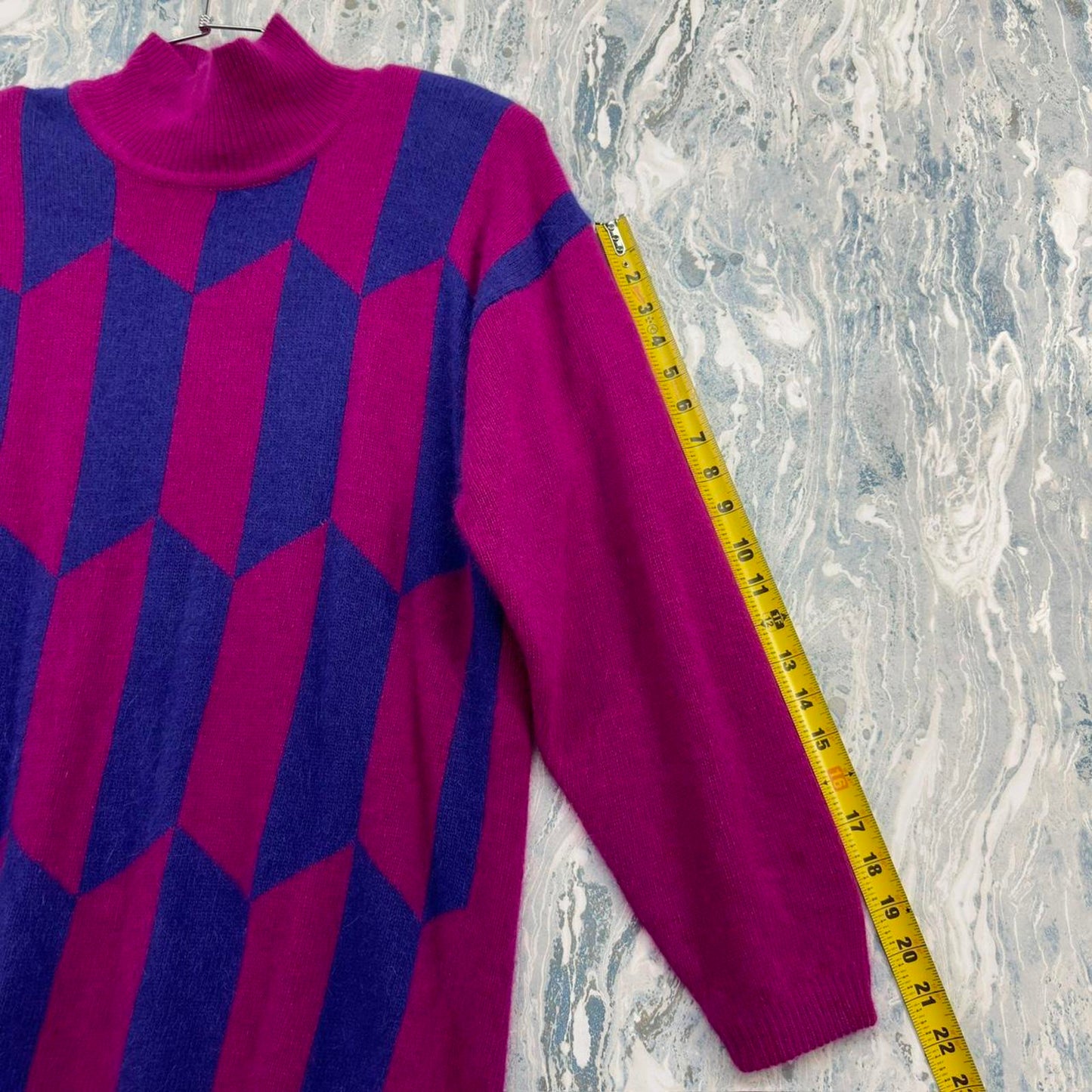 Vintage Wool Pink & Purple Geometric Knit Sweater (M)