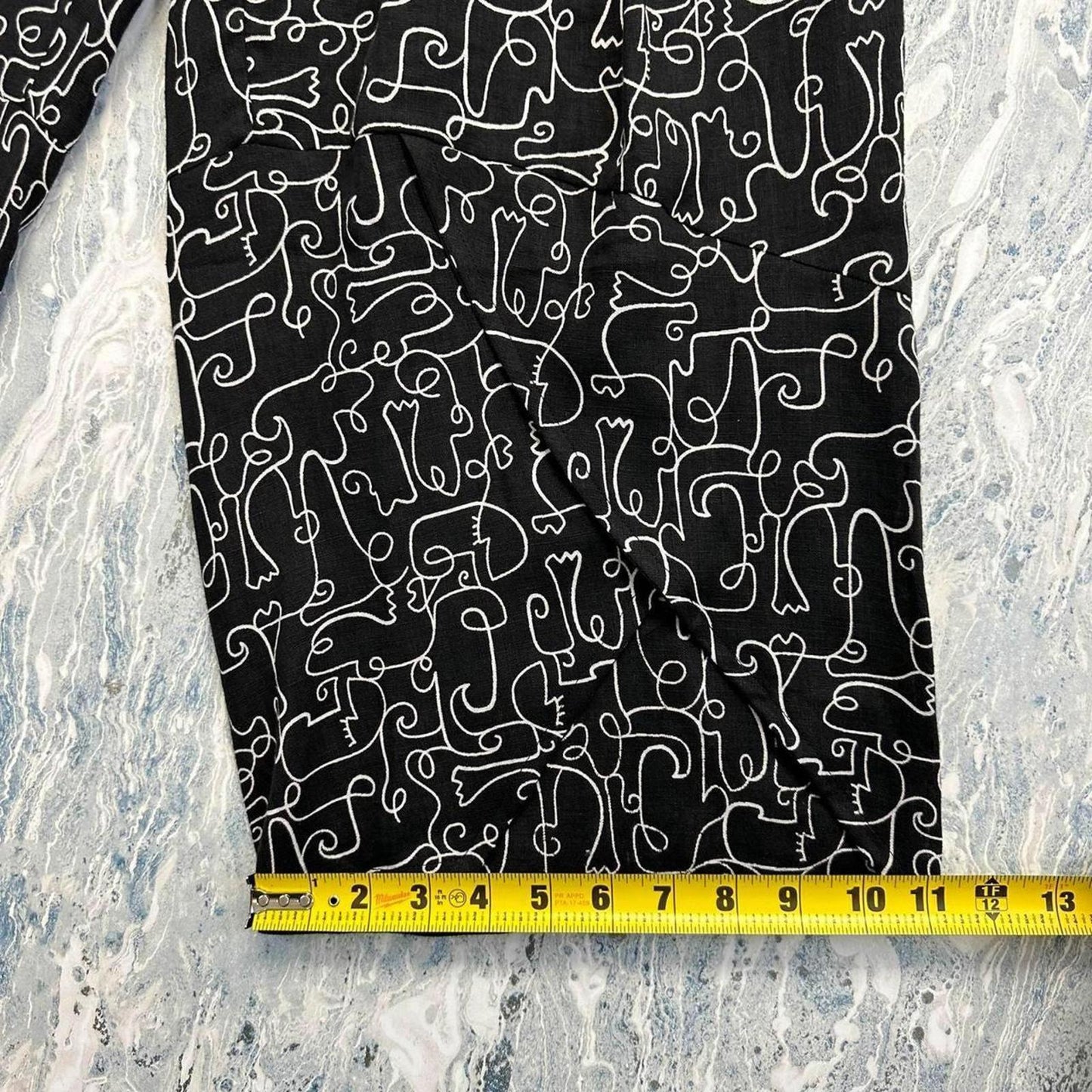 Vintage Abstract Line Art Wide-Leg Pants (L)