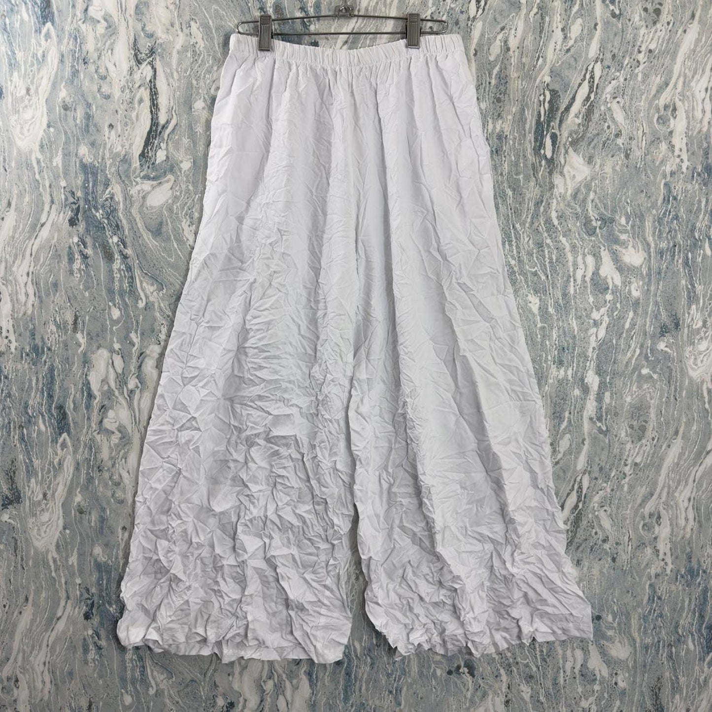 Boho Crinkle White Wide-Leg Pants (L)