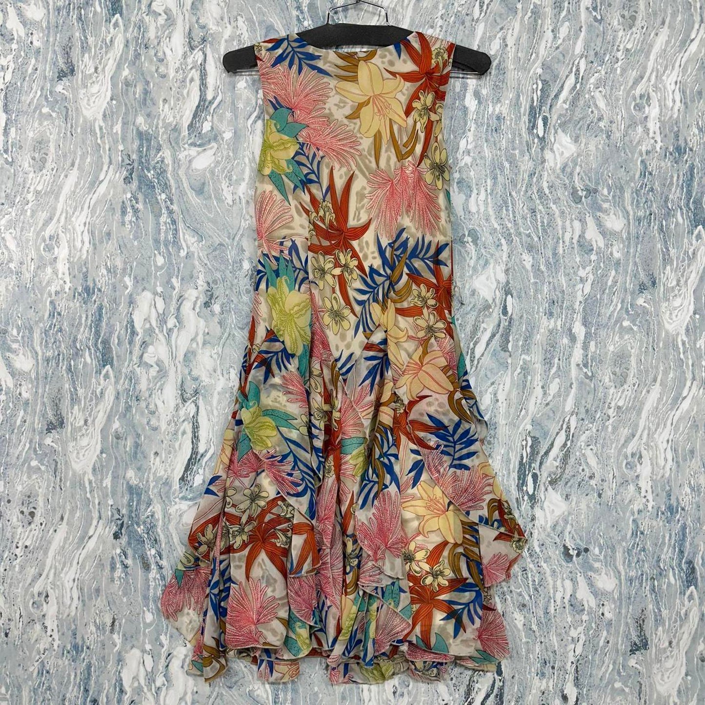 Vintage Floral Ruffle-Neck Sleeveless Dress (4)