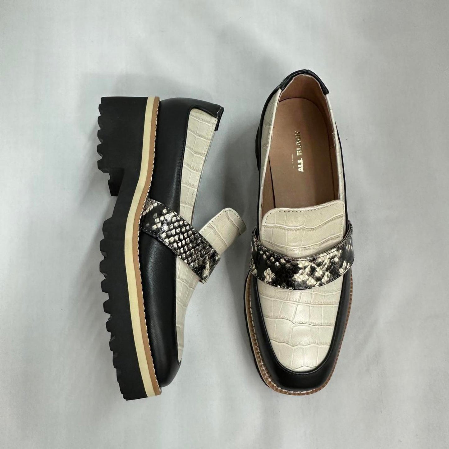 Snakeskin Strap Croc Embossed Mary Jane Loafers (7)