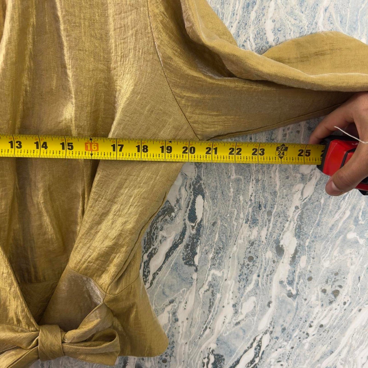 Vintage Coldwater Creek Metallic Gold Wrap Blouse with Tie Detail (PL)