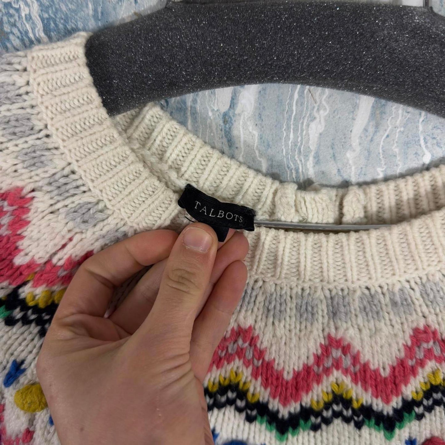 Talbots Colorful Fair Isle Patterned Cream Knit Sweater Cardigan (M)