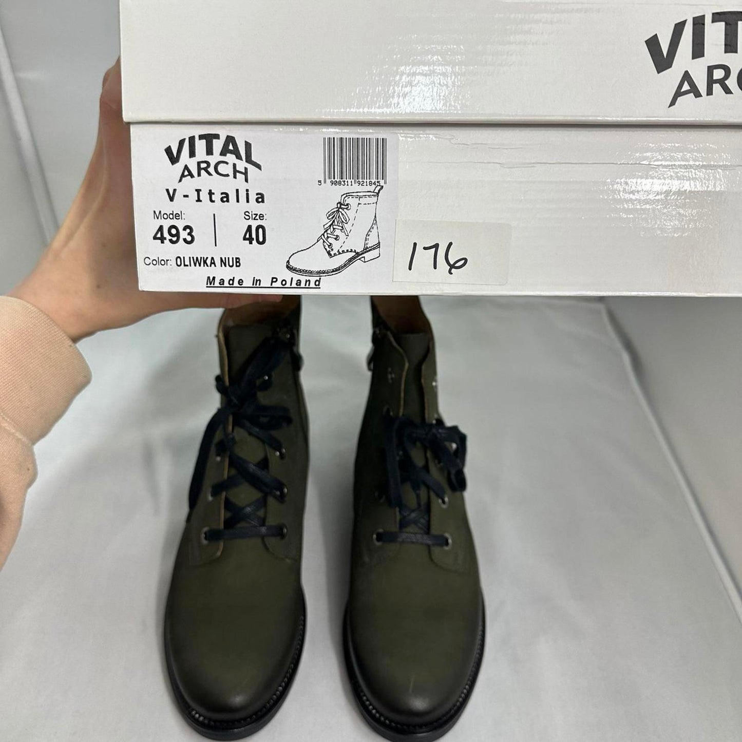 Olive Green Lace-Up Leather Ankle Boots (8.5)