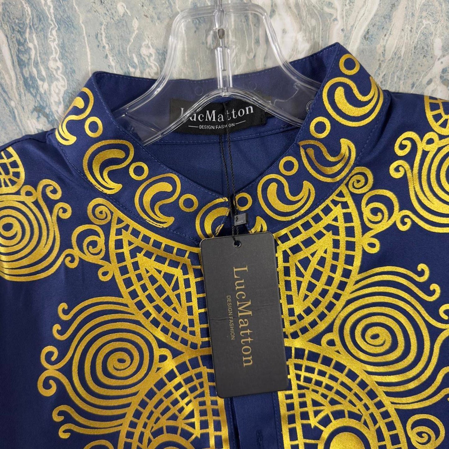 Cultural Navy Blue & Gold Embroidered Tunic (XL)