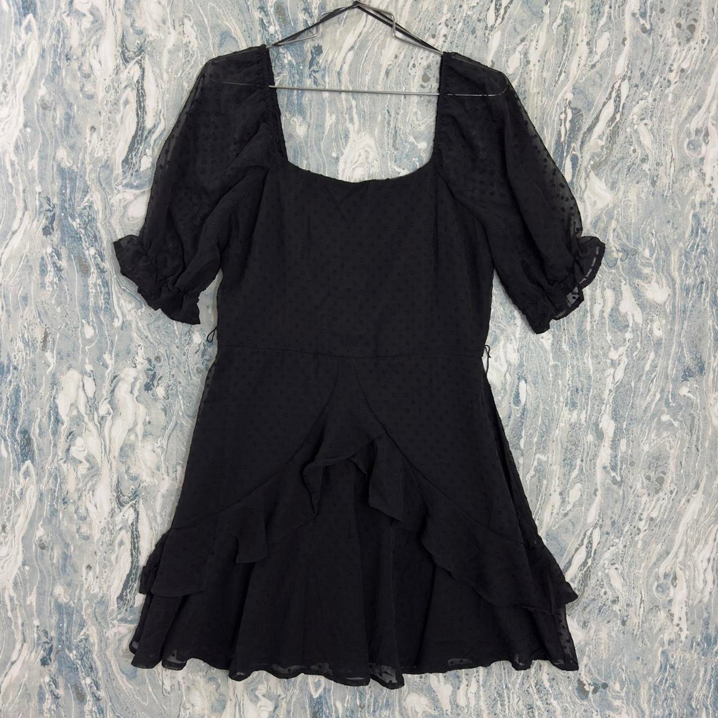 Trixxi Whimsygoth Black Ruffled Mini Dress with Puff Sleeves (L)