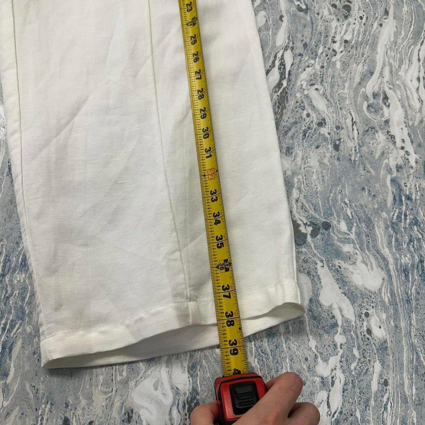 Taravao Designer White Elastic Waist Wide Leg Pants (L)