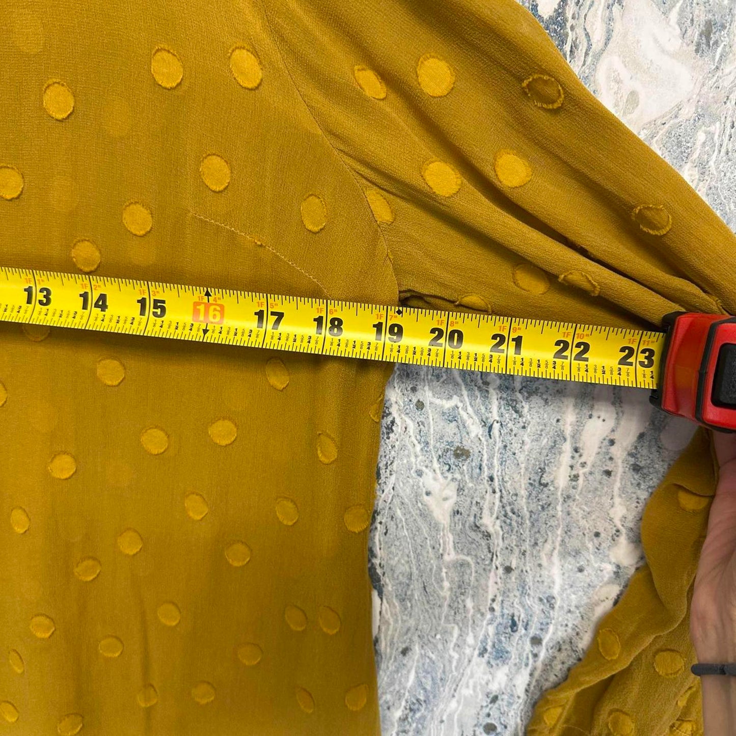 Mustard Yellow Polka Dot Ruffled Hem Tunic Dress (S)