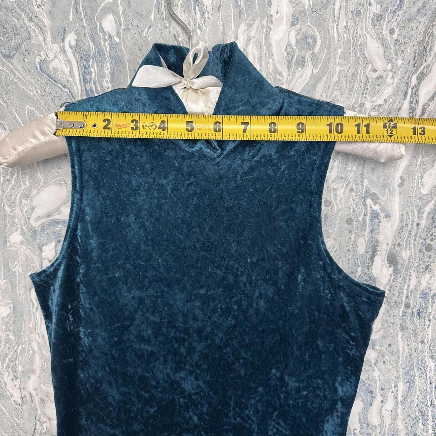 ZANONI Vintage Velvet Dark Teal High Neck Dress (S)