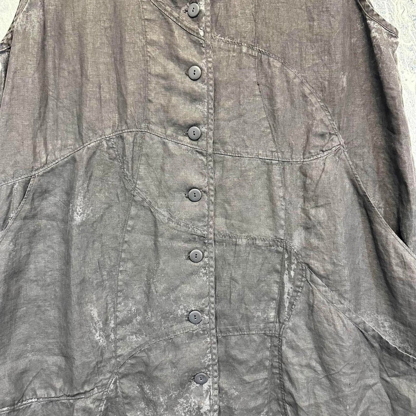 Dark Sleeveless Button-Up Linen Vest Dress (L)