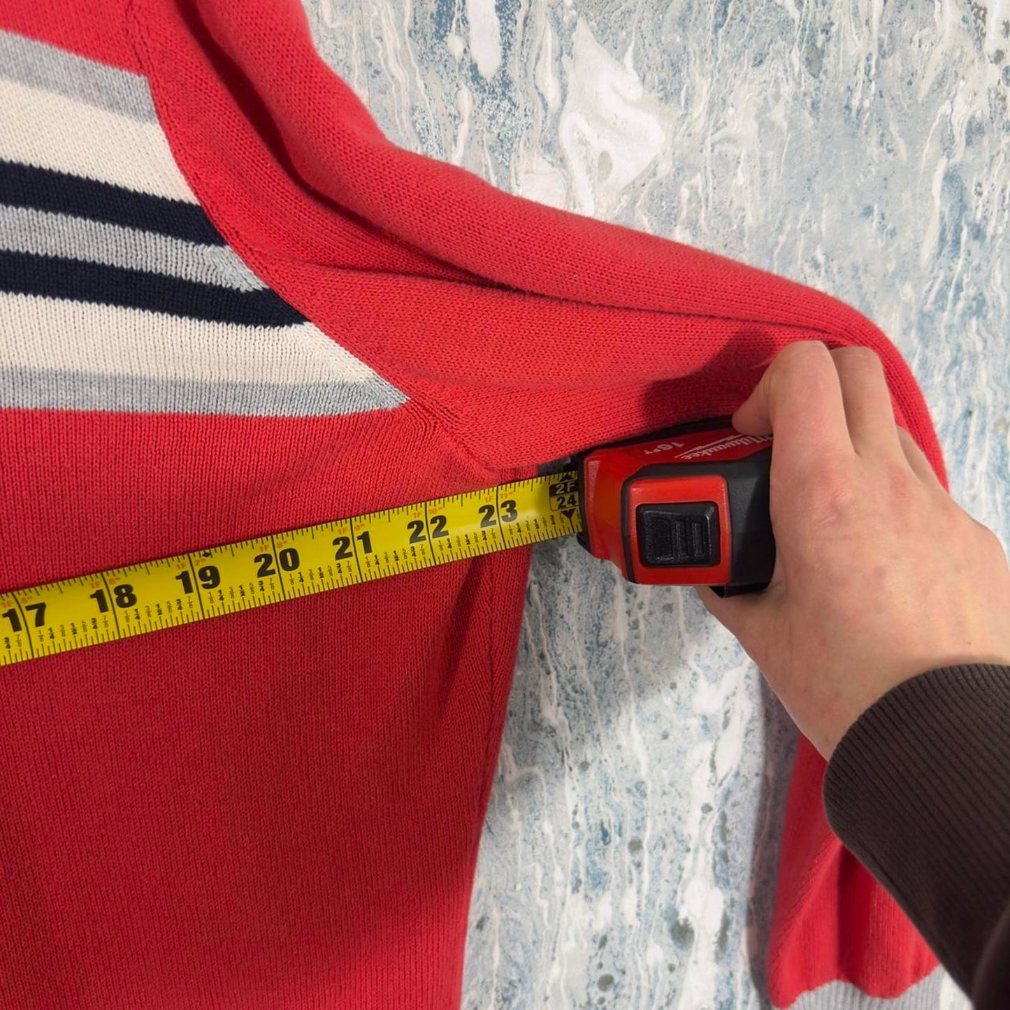 Tommy Hilfiger Red Zip-Up Sweater with Stripes (XXL)