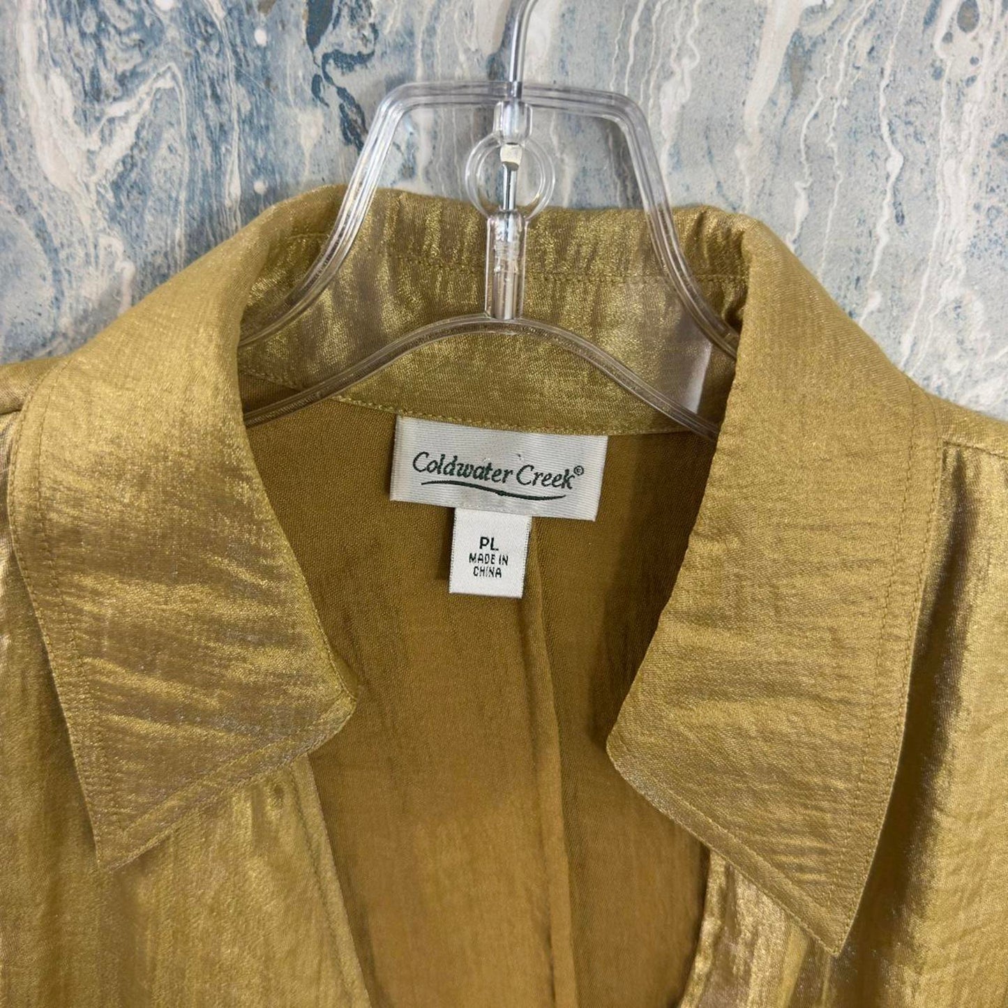 Vintage Coldwater Creek Metallic Gold Wrap Blouse with Tie Detail (PL)