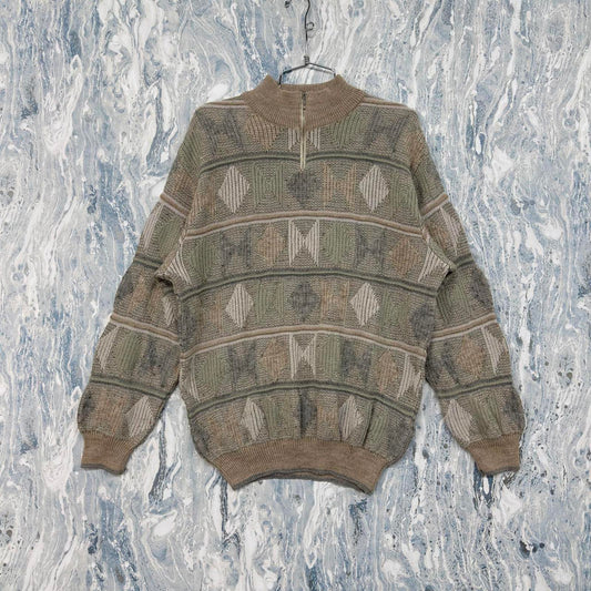 GALILEI Vintage Patterned Earth Tone Academia Sweater (L)