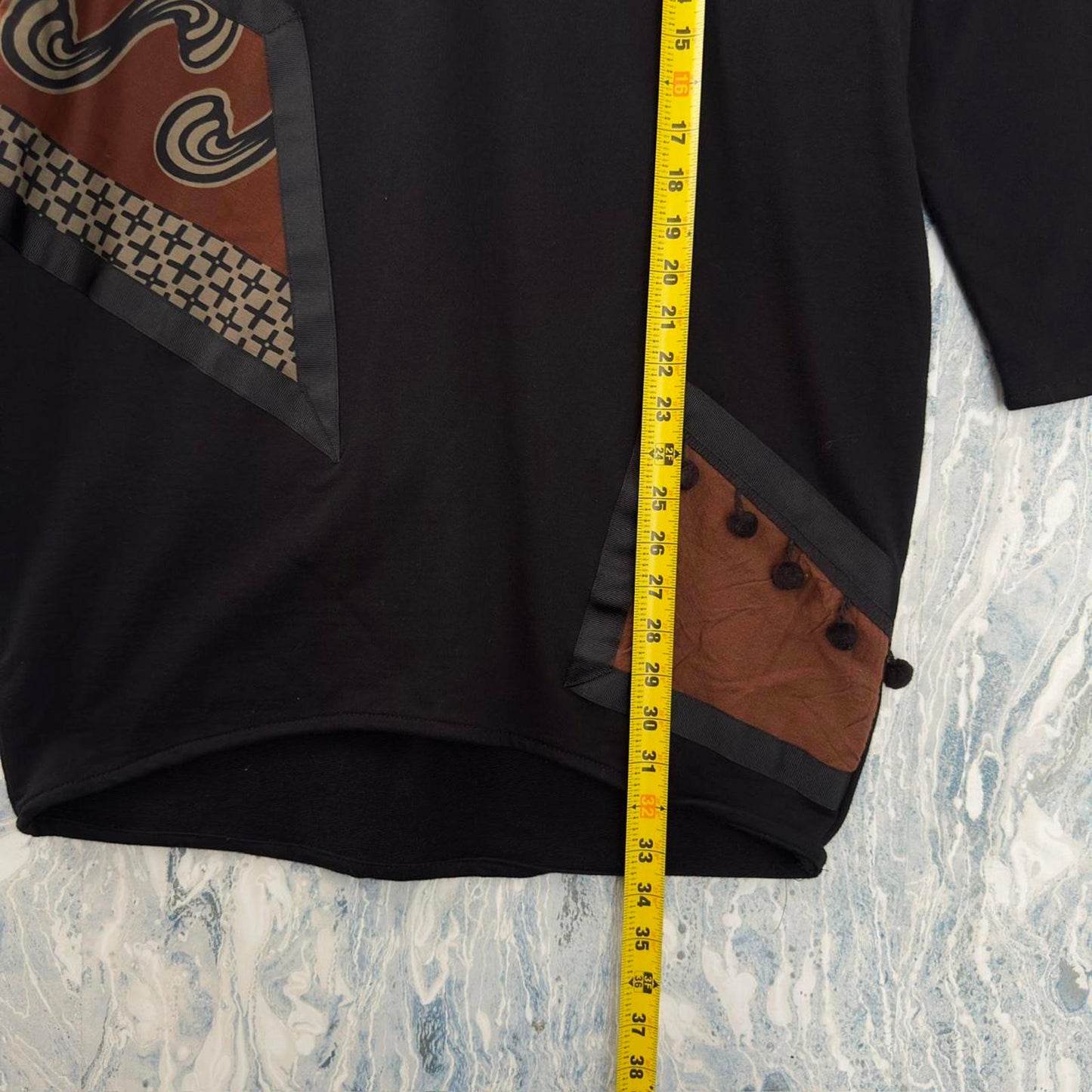 Boho Black Patchwork Geometric Pattern Tunic (XL)