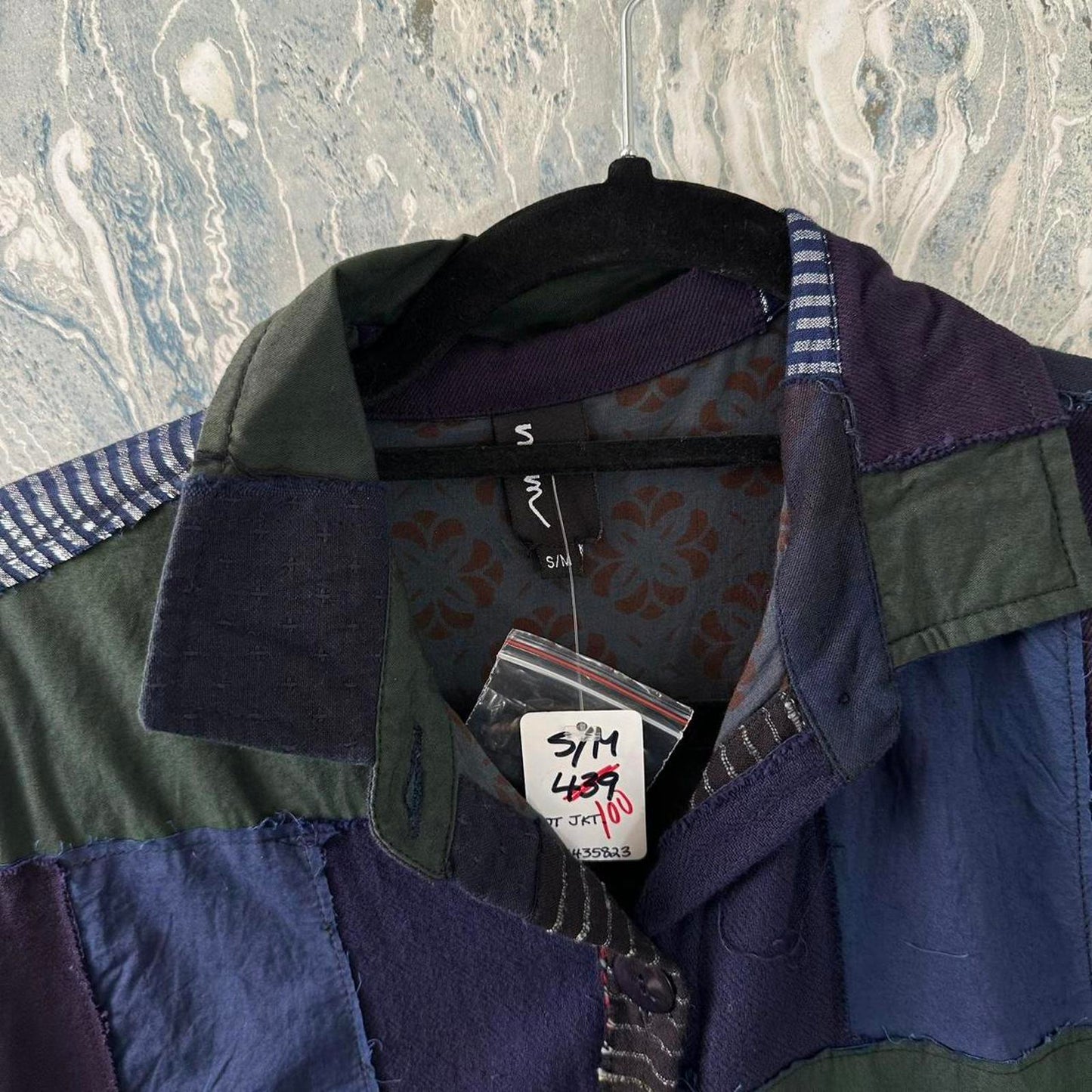 Designer Patchwork Navy Blue & Green Tunic Dress (S)