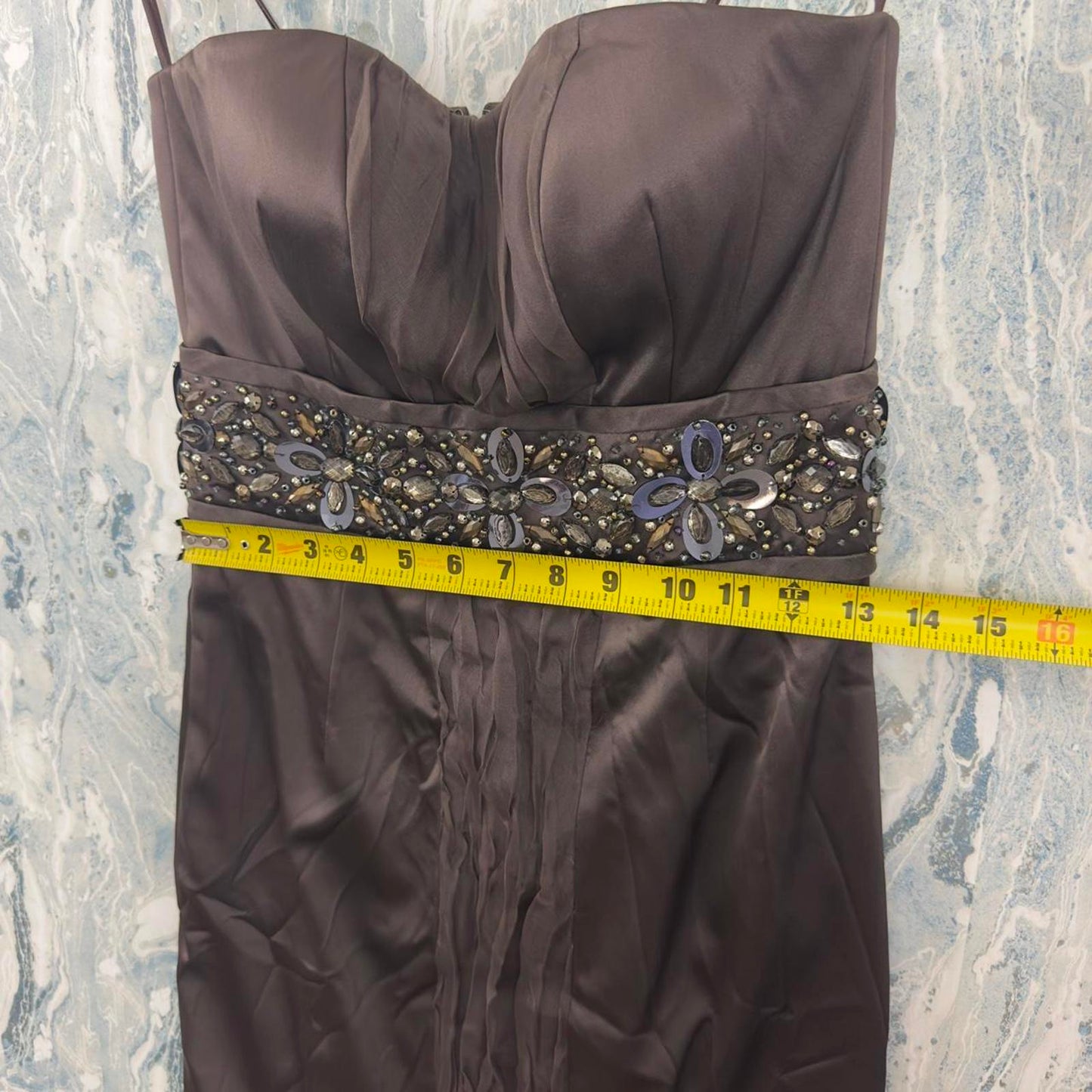 Marc Bouwer Brown Satin Silk Beaded Strapless Mididress (2)