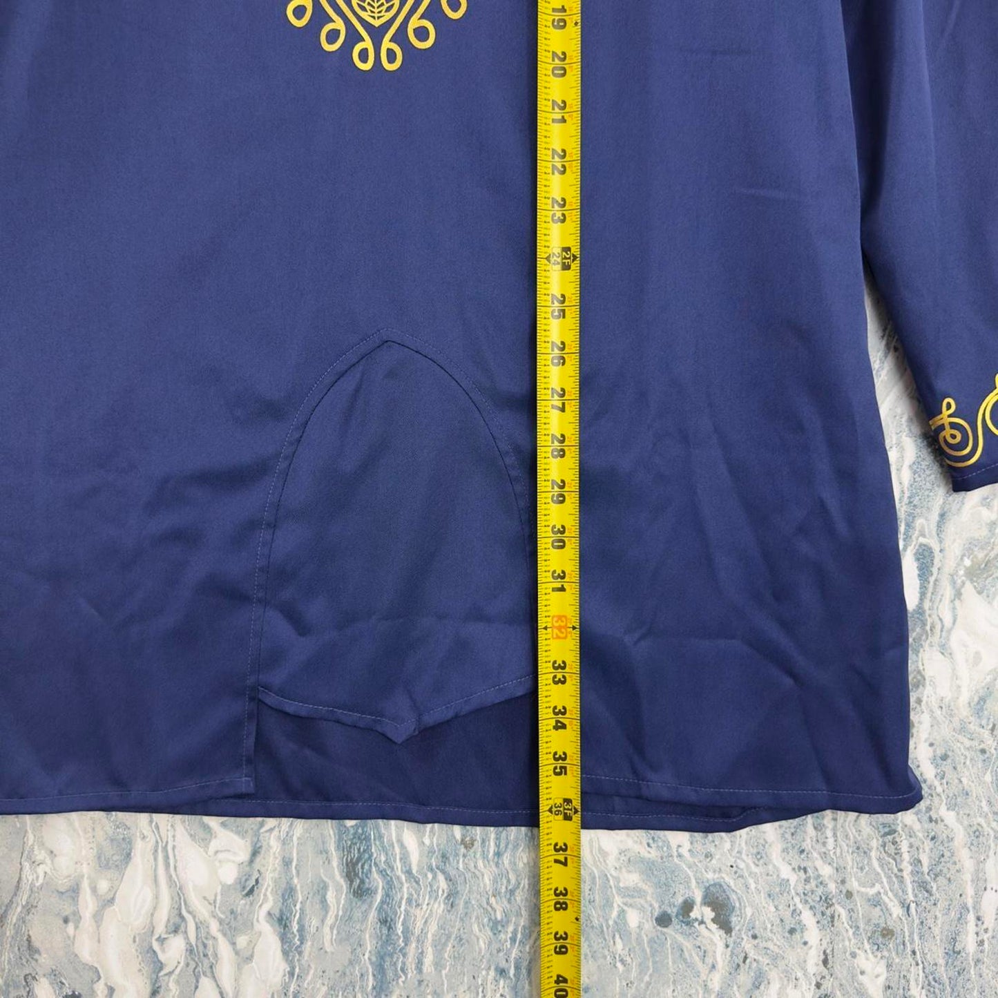 Cultural Navy Blue & Gold Embroidered Tunic (XL)