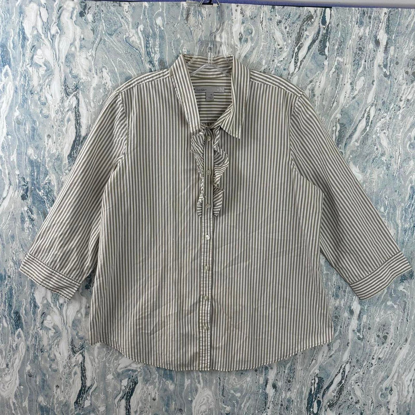 Vintage OLD NAVY Classic Striped Button-Up Blouse with Tie Neck Detail (XL)
