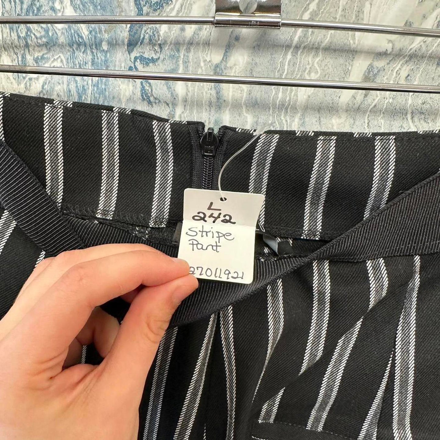 Designer black & white pin stripped pants (L)