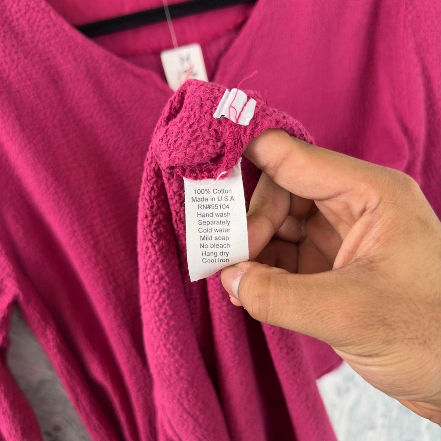 Boho Magenta Pink Textured Tunic Long Sleeve Top (M)