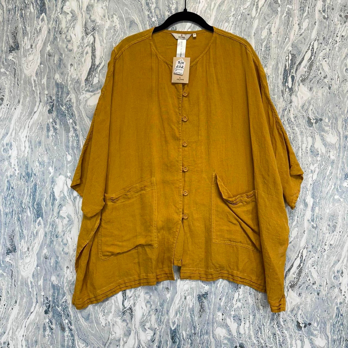 Button-Up Mustard Yellow Linen Cardigan (S/M)
