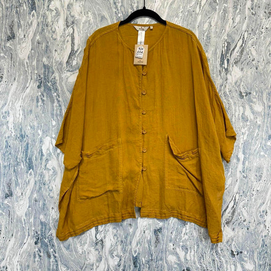 Button-Up Mustard Yellow Linen Cardigan (S/M)