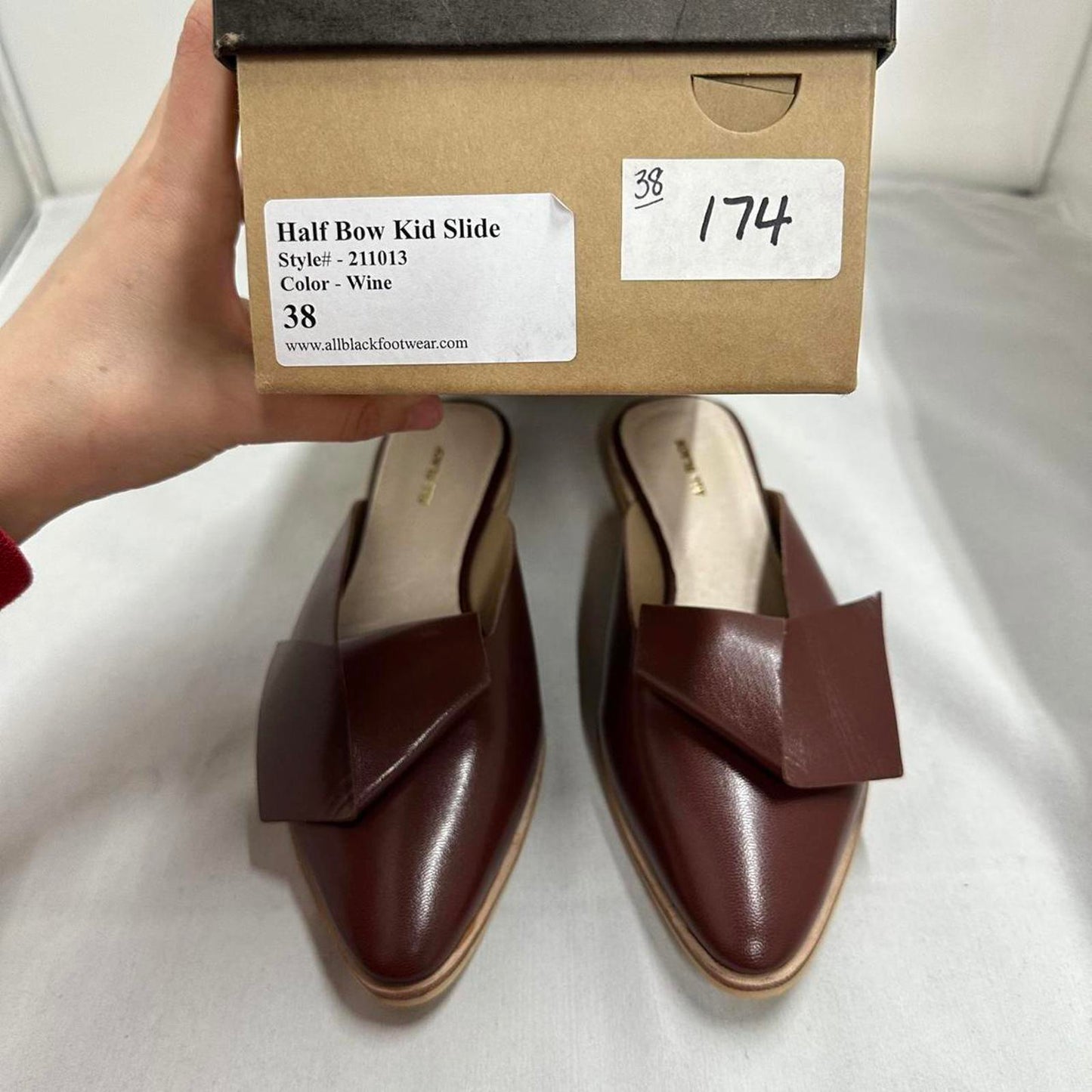 Contemporary Chic Wine Red Leather Half Bow Sandals (7.5)