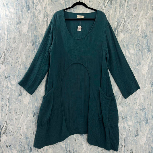 Boho Teal Textured Tunic Dress (M)