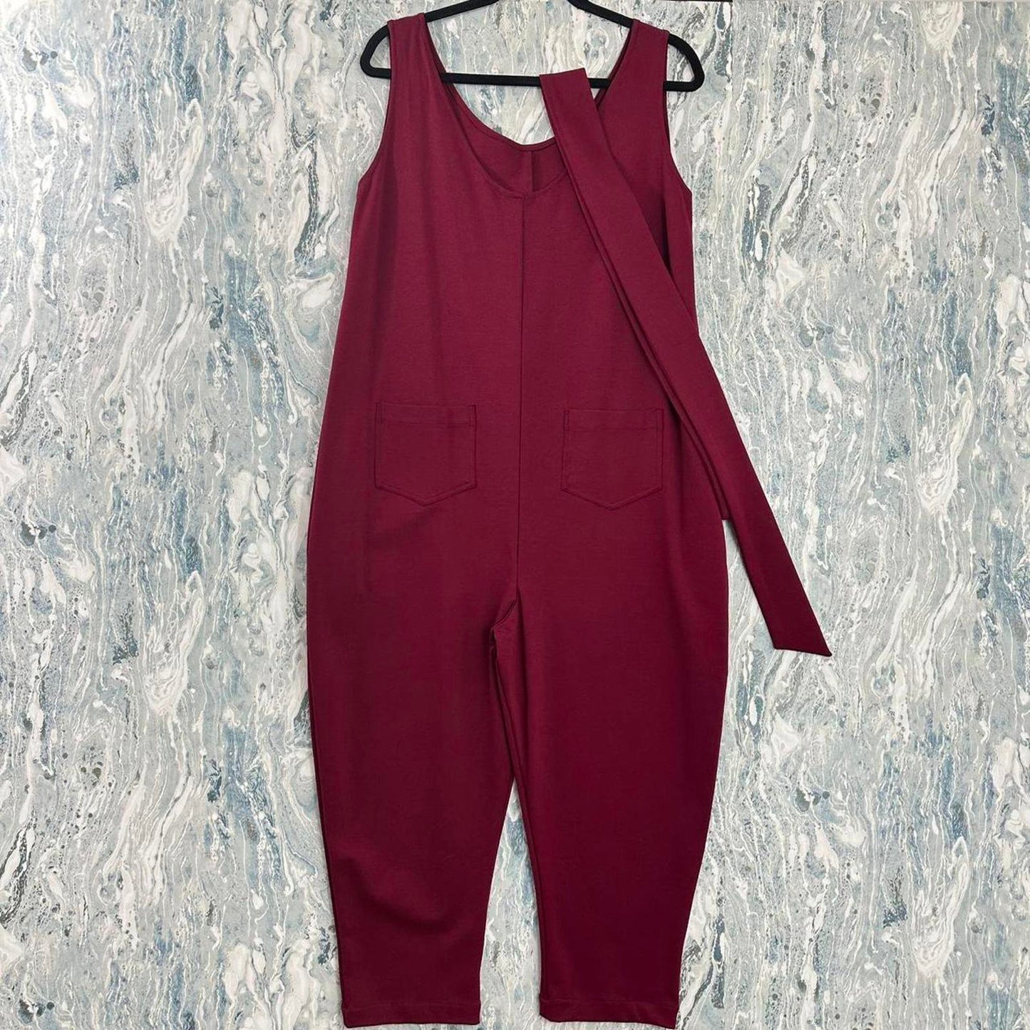 Boho Burgundy Sleeveless Jumpsuit w Belt (L/XL)