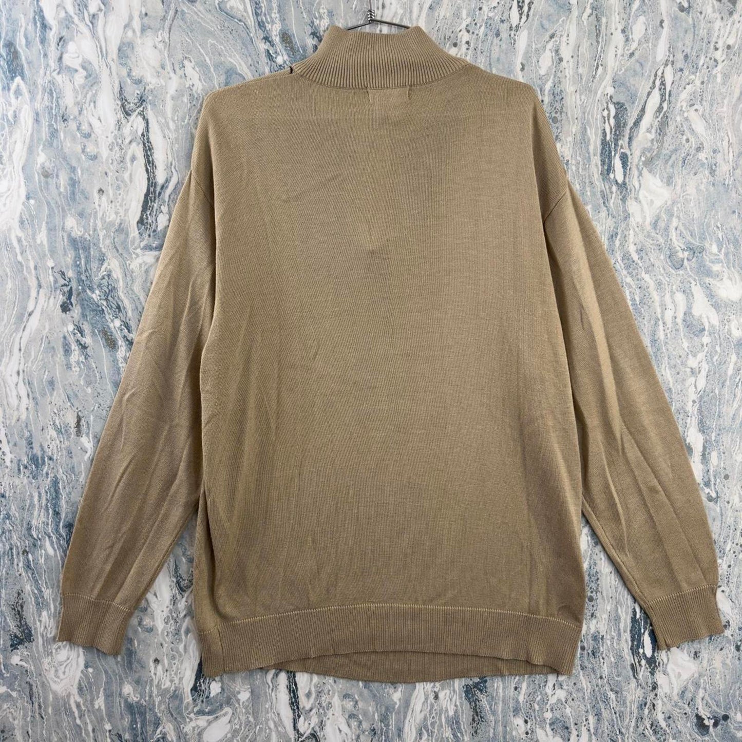 Vintage 90's TRUST Geometric Tan Half-Zip Turtleneck Sweater (L)