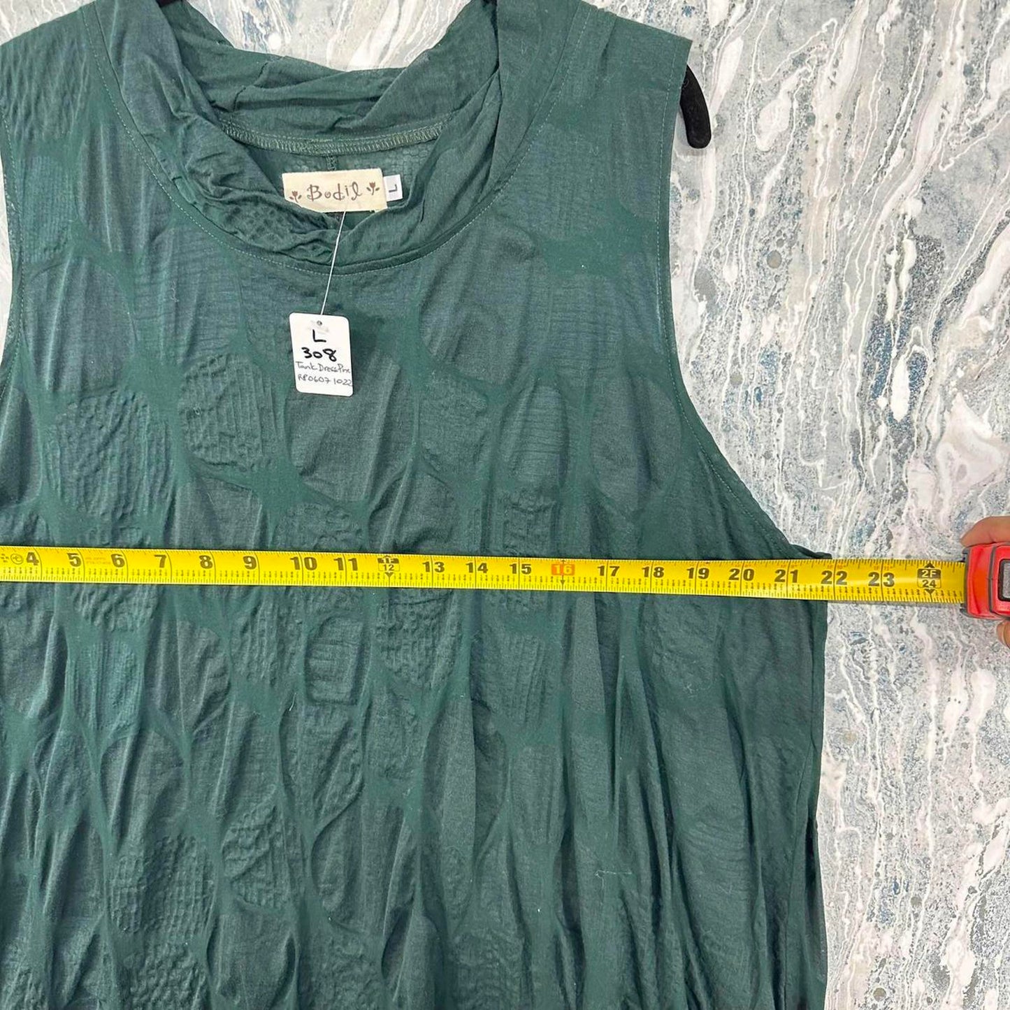 Bodil Minimalist Dark Green Sleeveless Textured Maxi Dress (L)