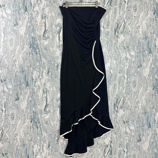 Vintage RAMPAGE Elegant Black Strapless Ruffle Trim Midi Dress (M)