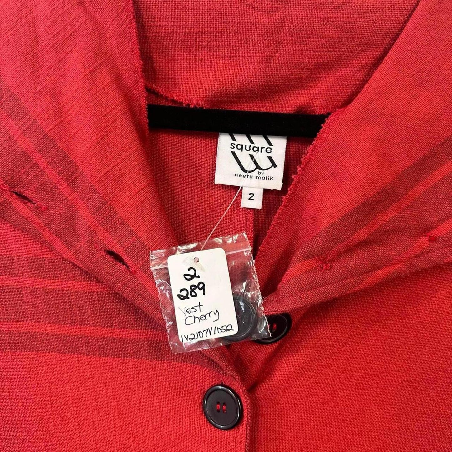 Red Sleeveless Button-Up Vest (2)