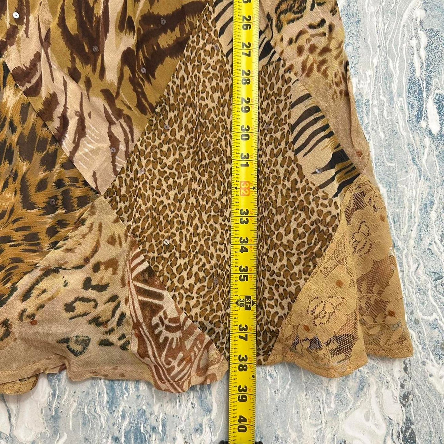 Vintage Y2K Bohemian René Derhy Patchwork Animal Print Maxiskirt (XL)