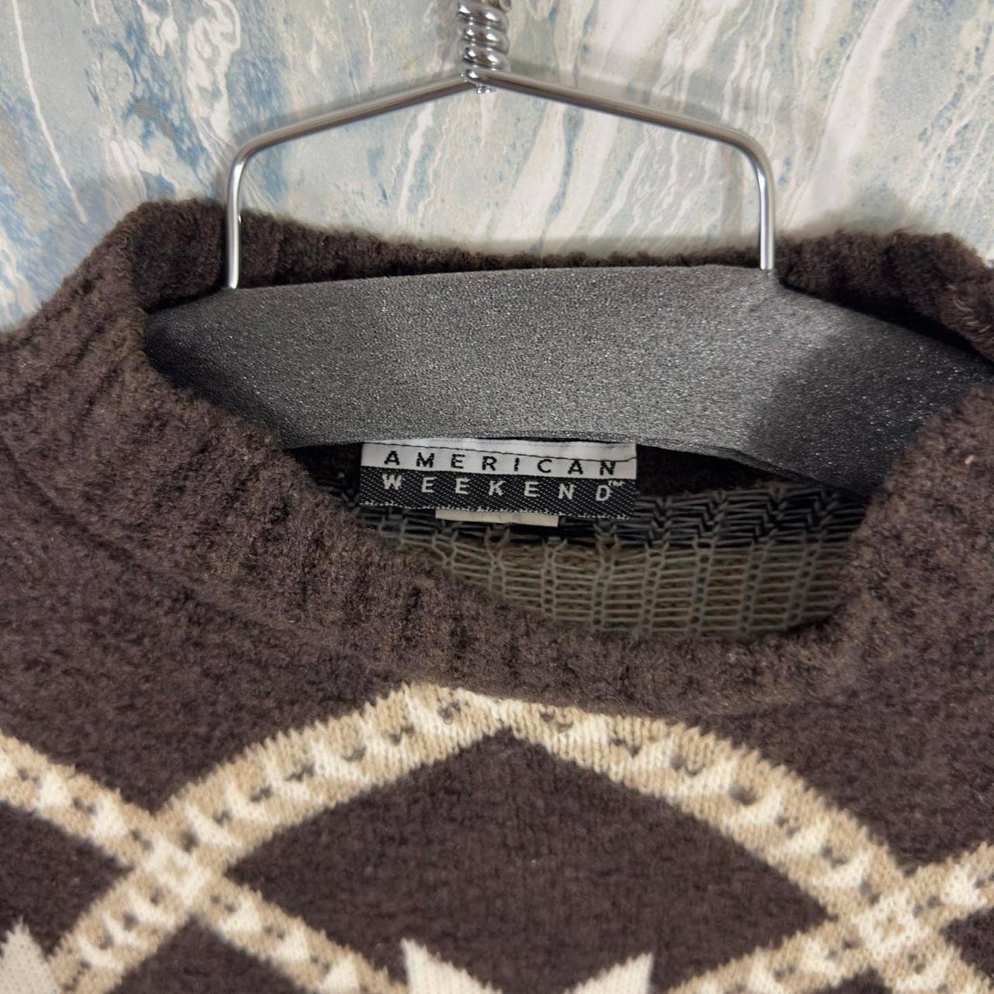 Vintage Tan & Brown Preppy Patterned Knit Winter Christmas Snowflake Sweater (M)