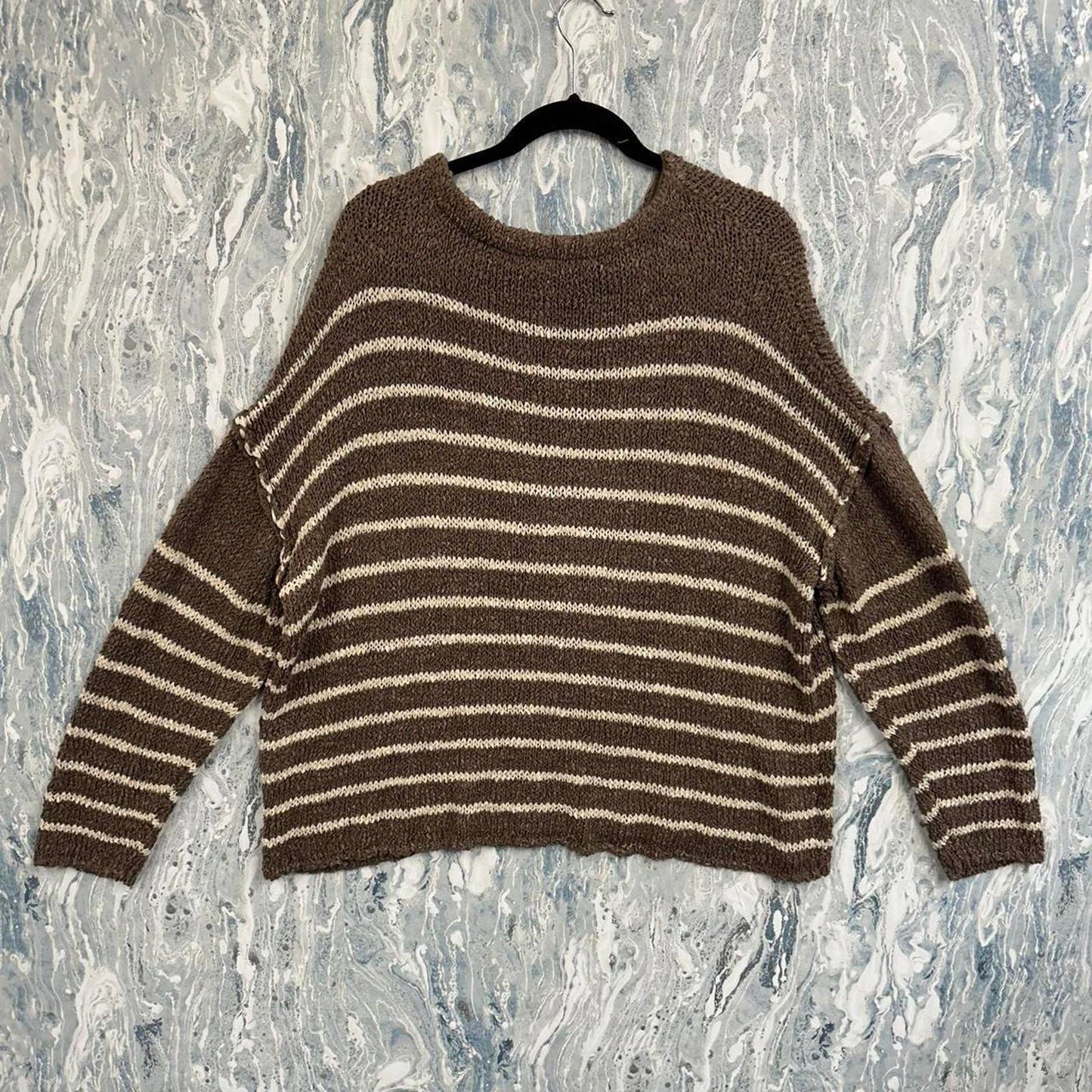 Designer Striped Brown Knit Oversized Sweater (L)