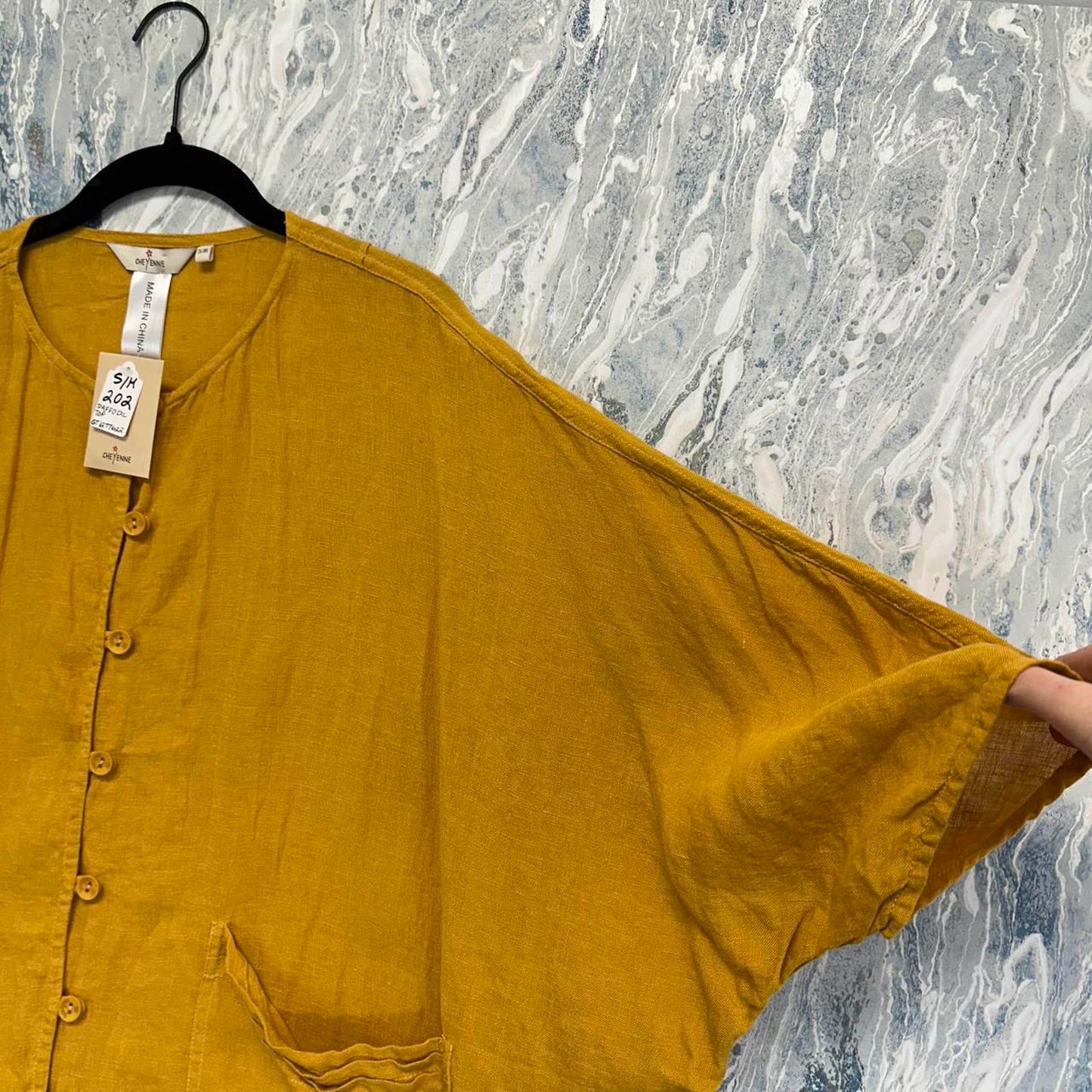 Button-Up Mustard Yellow Linen Cardigan (S/M)