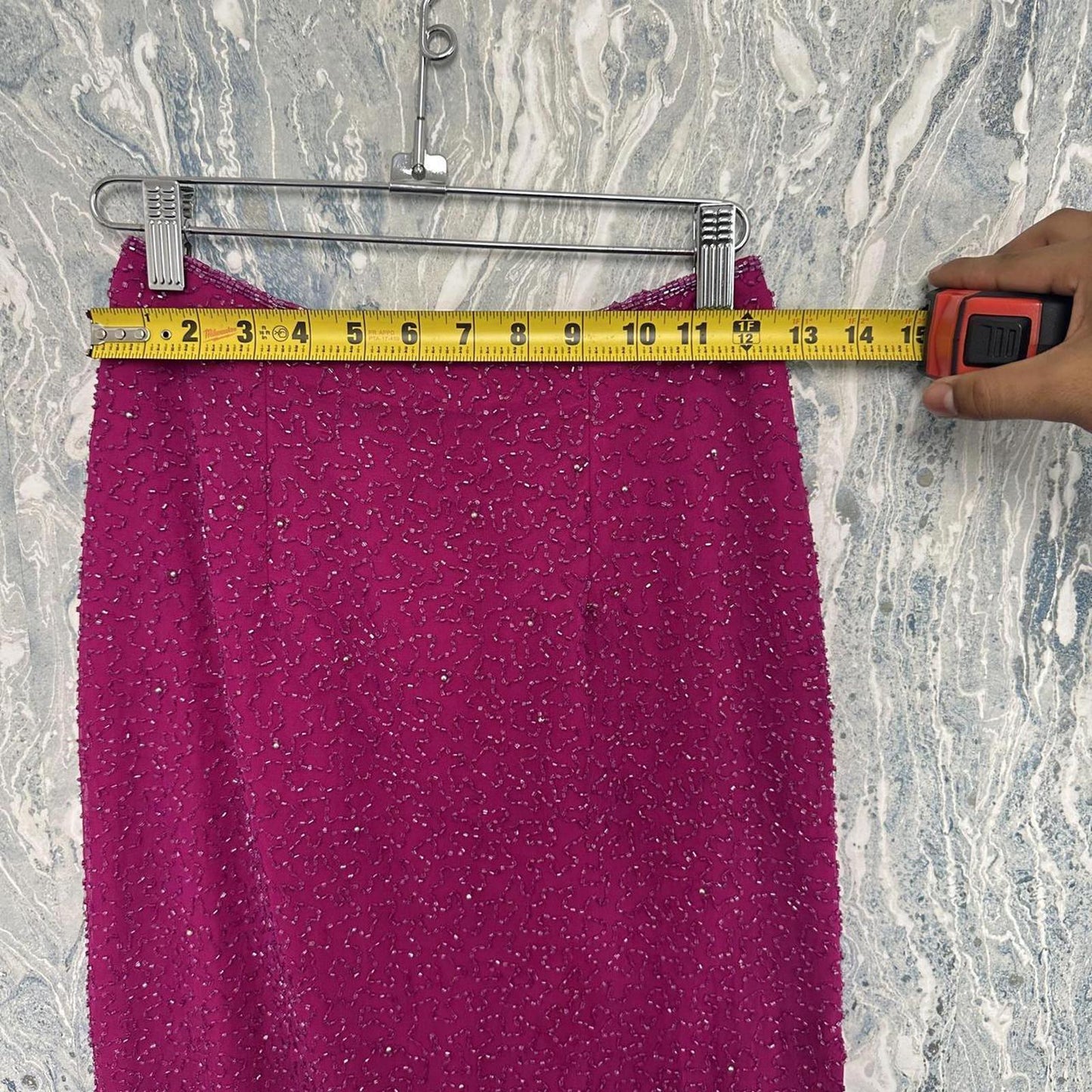 Vintage Andretta Donatello Beaded Hot Pink Silk Maxi Skirt (XS)