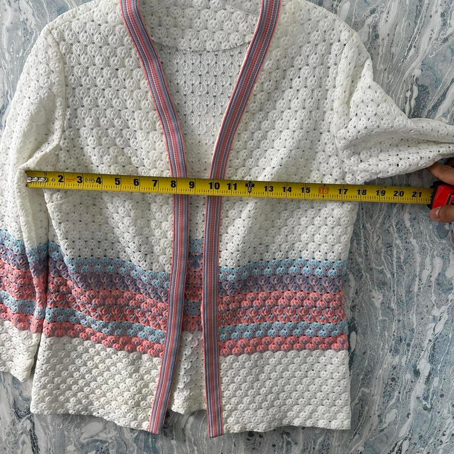 Vintage Textured White & Pink Knit Cardigan and Vest Set (L)