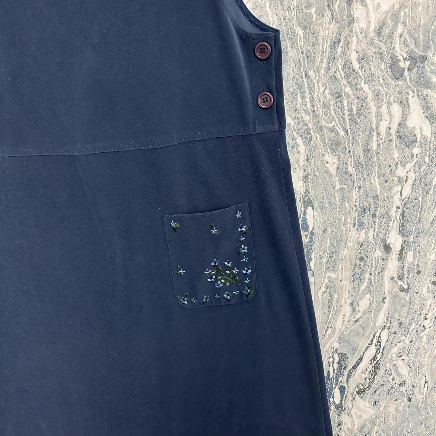 Vintage Talbots Navy Blue Sleeveless Maxidress w Floral Pockets (10)