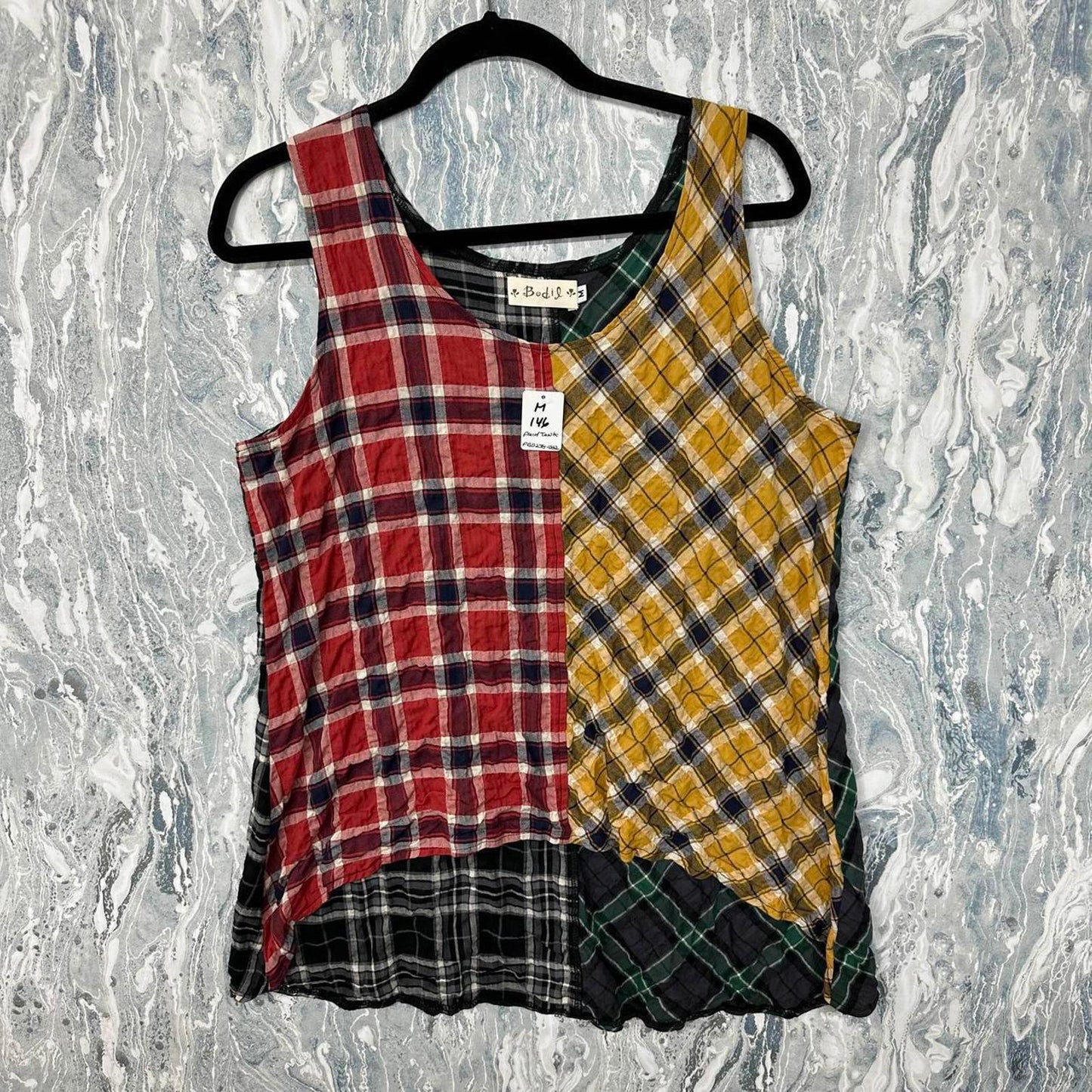 Designer Patchwork Plaid Sleeveless Top (M)