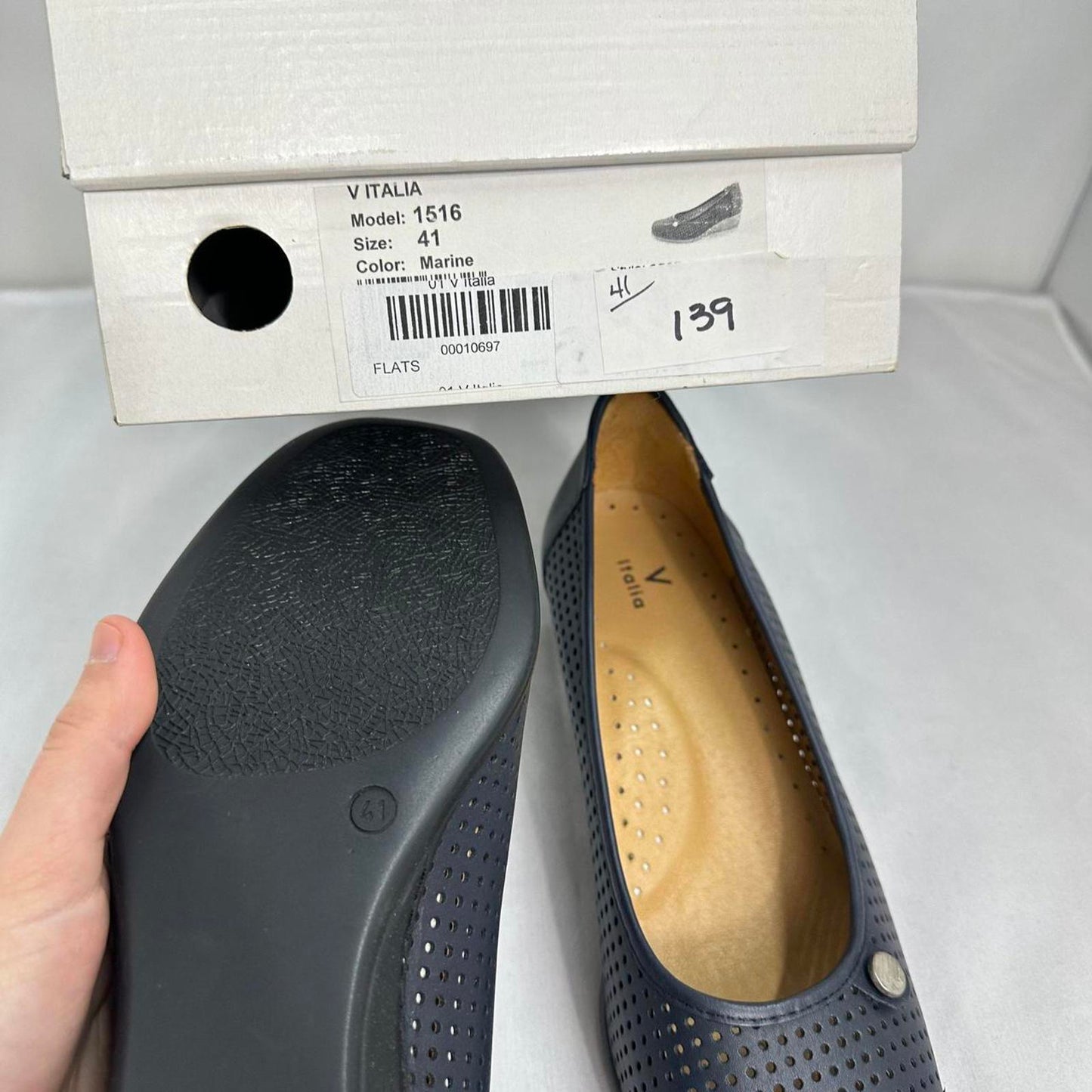 Perforated Navy Blue Wedge Slip-Ons (9)