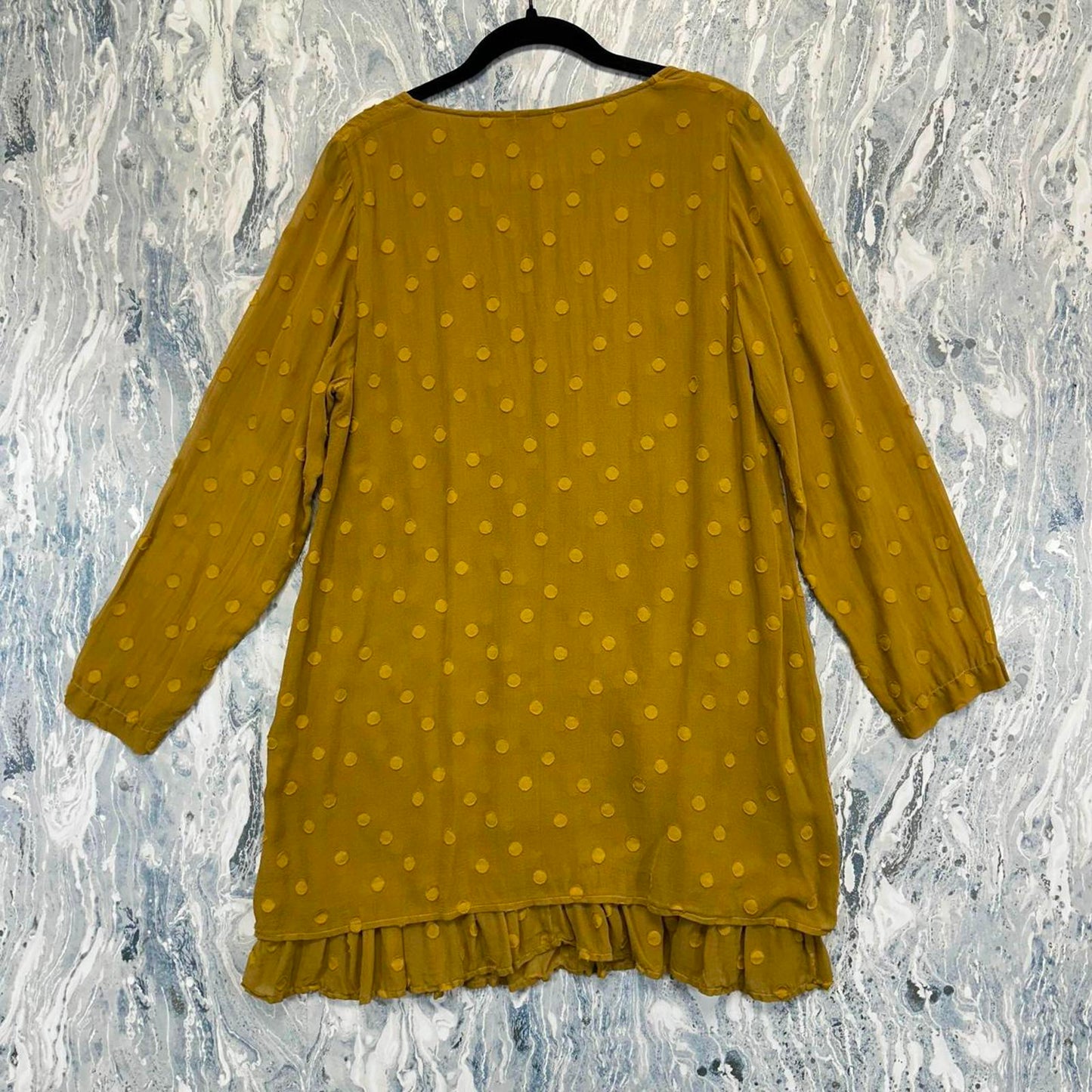 Mustard Yellow Polka Dot Ruffled Hem Tunic Dress (S)