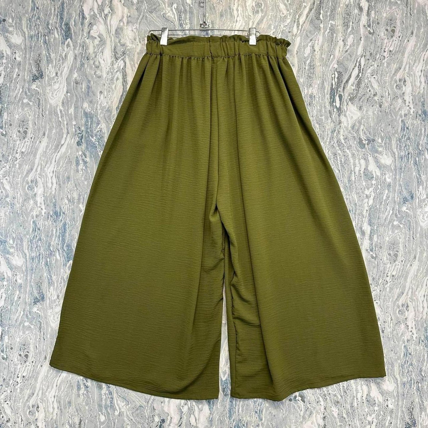 Boho Designer Relaxed Fit Olive Green Wide Leg Pants (1)