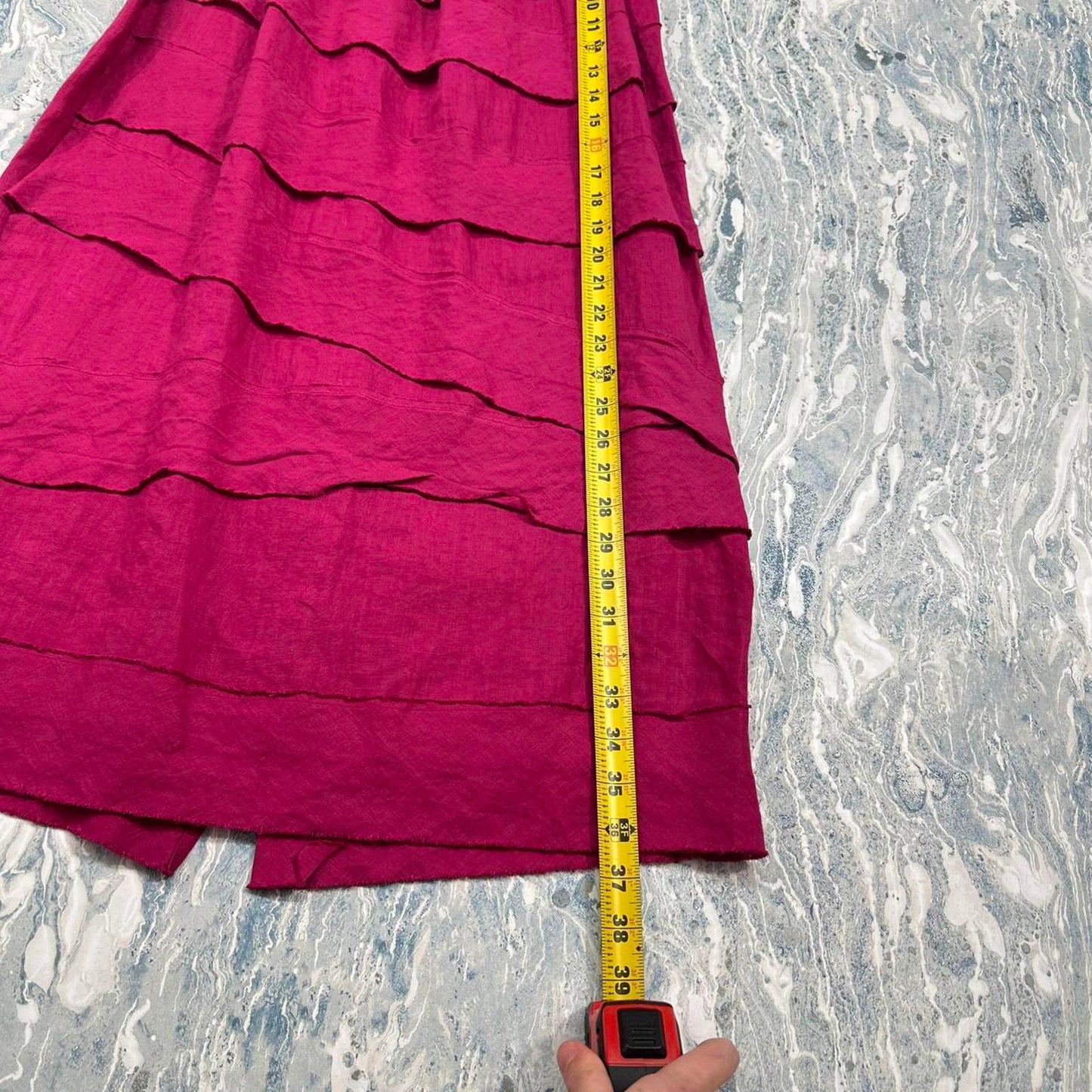 Designer Dragonfruit Pink Tiered Boho Maxi Skirt (S)