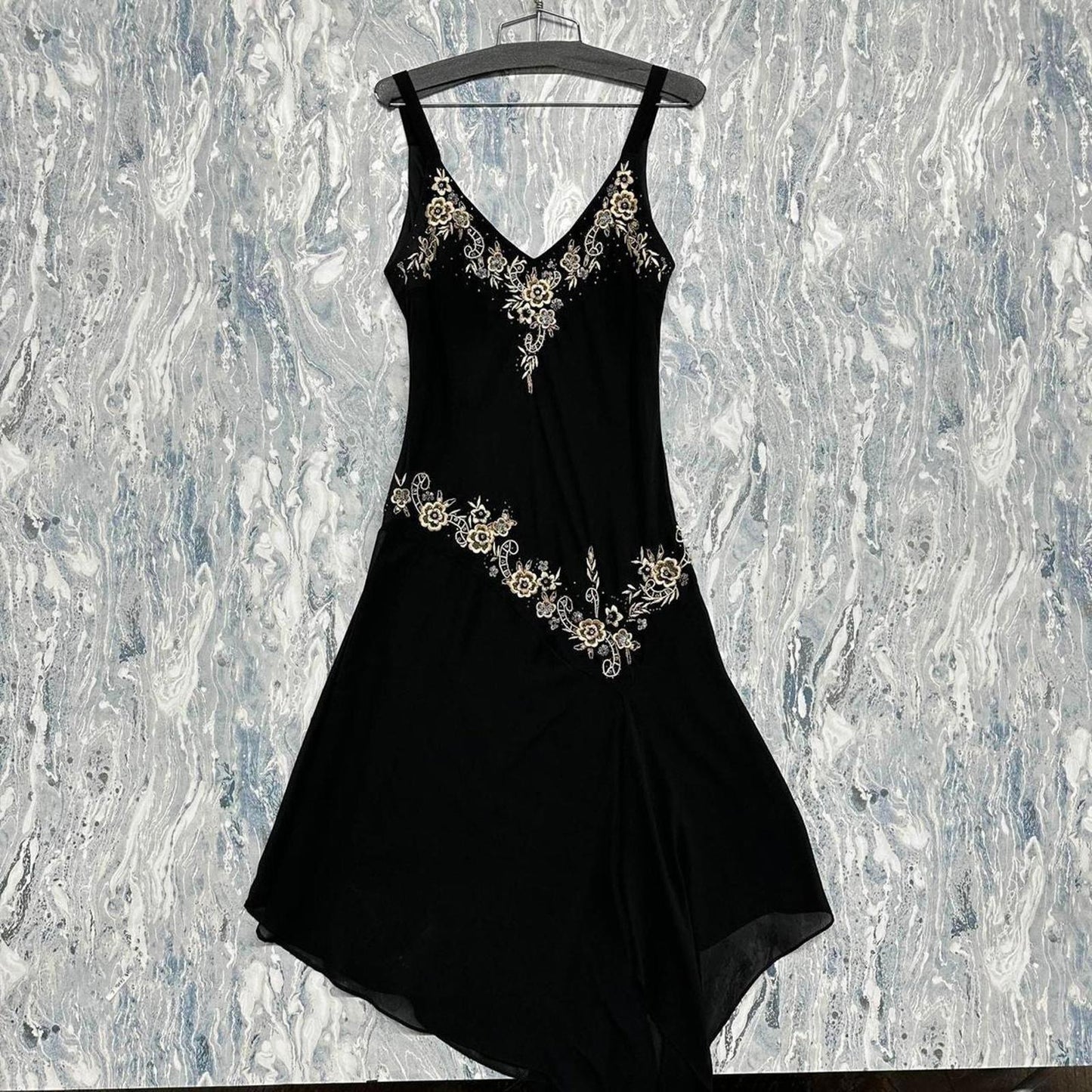 LESLIE FAY Vintage Fairy Black Embroidered V-Neck Dress (10)