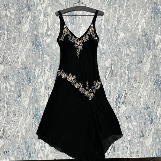 LESLIE FAY Vintage Fairy Black Embroidered V-Neck Dress (10)